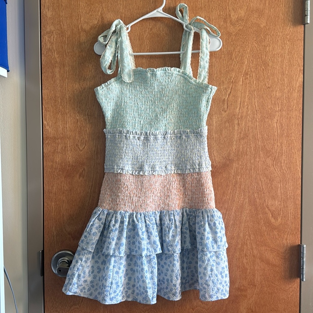 Free The Roses Cotton Small Smocked Tiered Frilly Ruffled Floral Pastel Dress